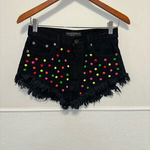 Together Apparel Women’s Studded Denim Shorts Size S Black Multi-color rave